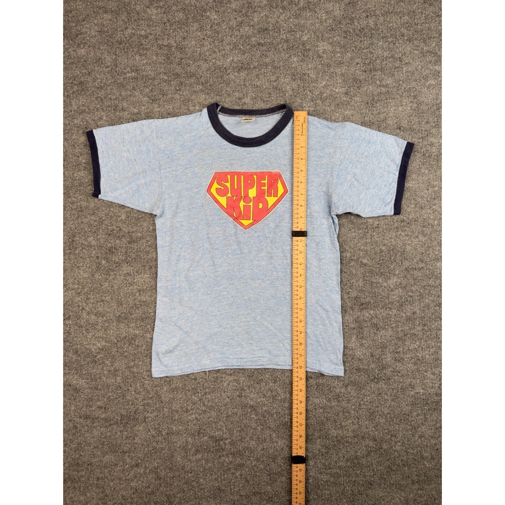 Vintage Russell Athletic Super Kid Ringer T-Shirt Made USA Blue Small - Picture 12 of 16